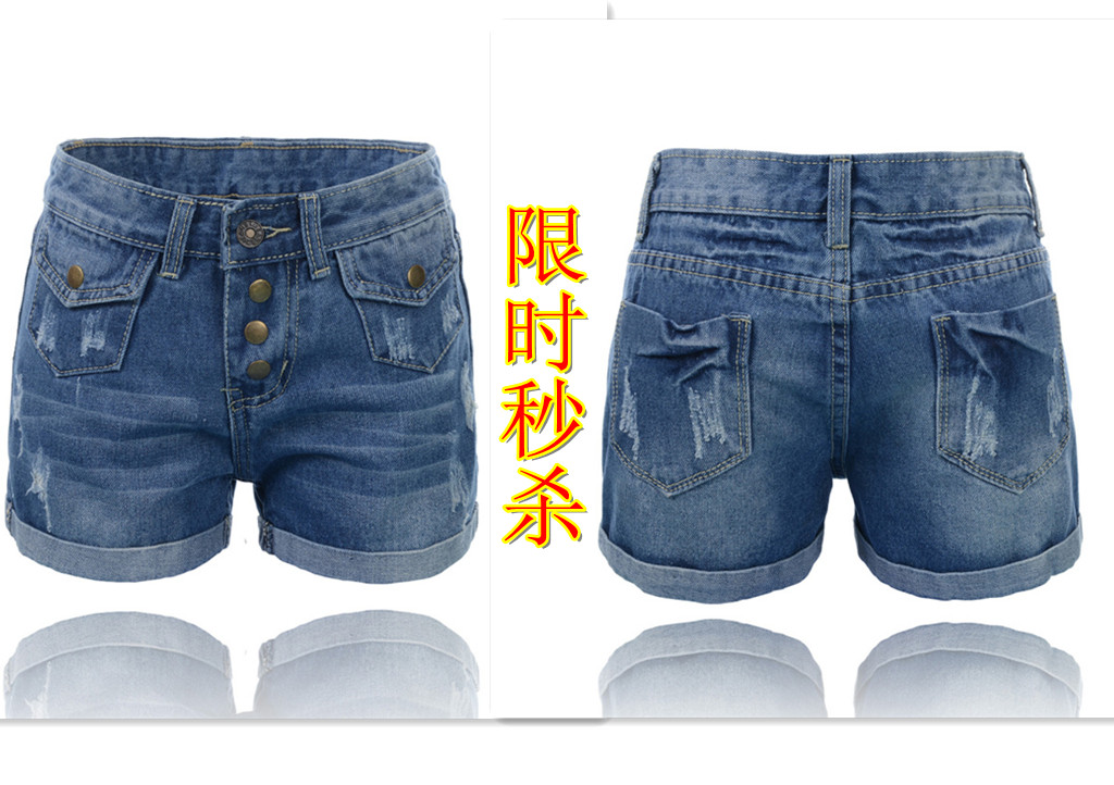 2013 spring women's jeans female straight loose roll up hem shorts