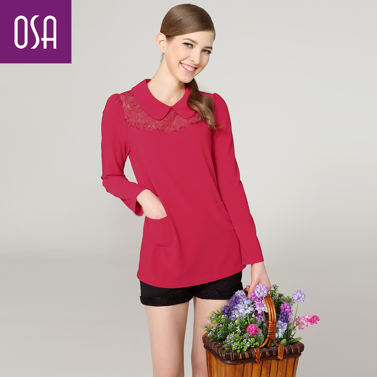 2013 spring women's lace peter pan collar long-sleeve casual shirt c31018 Free Shipping