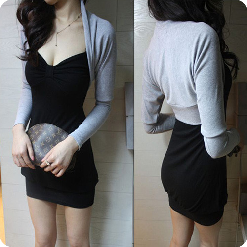 2013 spring women's low-cut sexy long-sleeve dress slim one-piece miniskirt tight