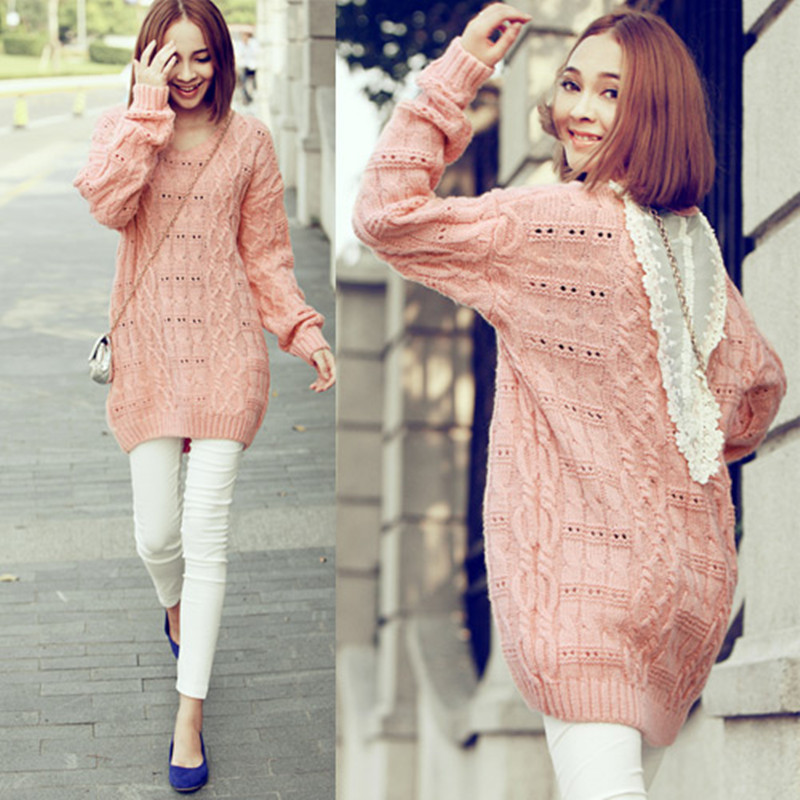 2013 spring women's medium-long loose casual sweater crotch cutout female sweater batwing shirt