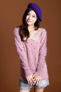 2013 spring women's new arrival gentlewomen elegant dot gold paillette peter pan collar long-sleeve plush fleece sweater