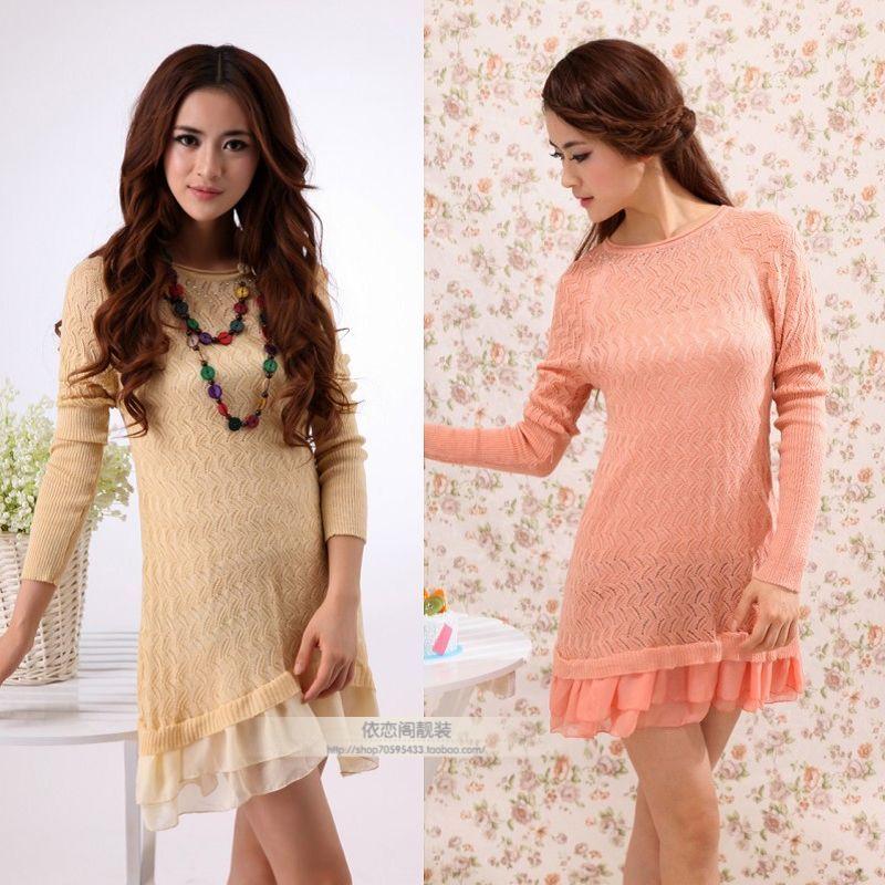 2013 spring women's o-neck rhinestones corrugated pullover sweater knitted one-piece dress (WC005)