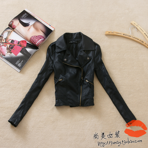 2013 spring women's outerwear slim fashion short design motorcycle leather clothing jacket