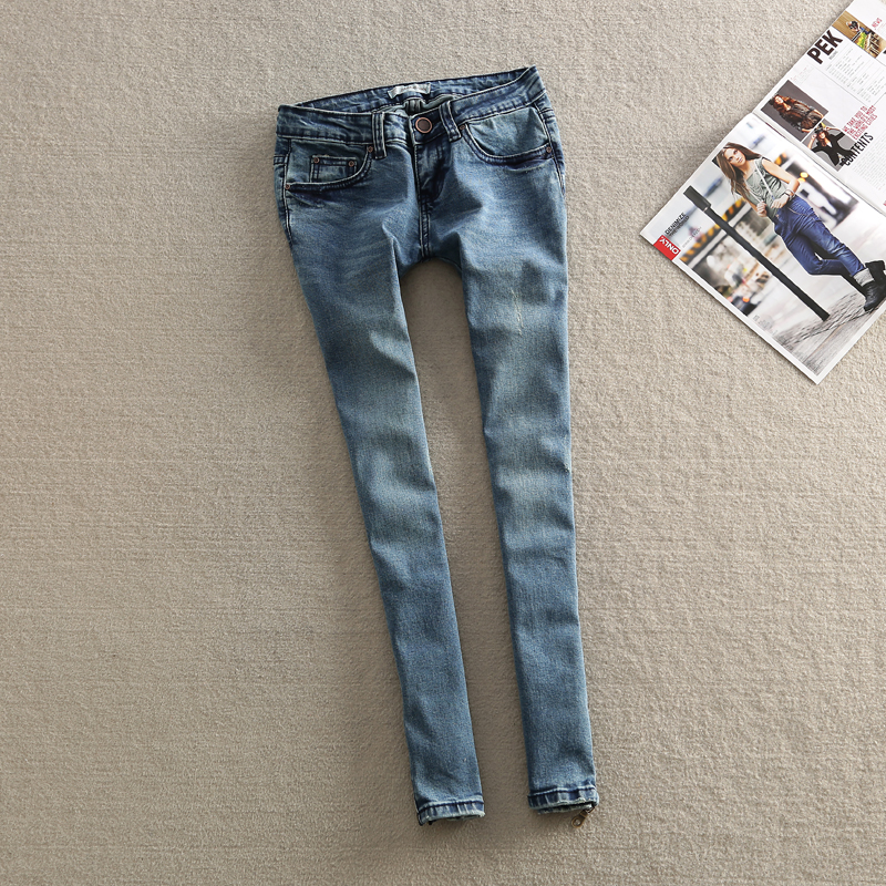 2013 spring women's pants zipper slim water wash denim skinny pants pencil pants