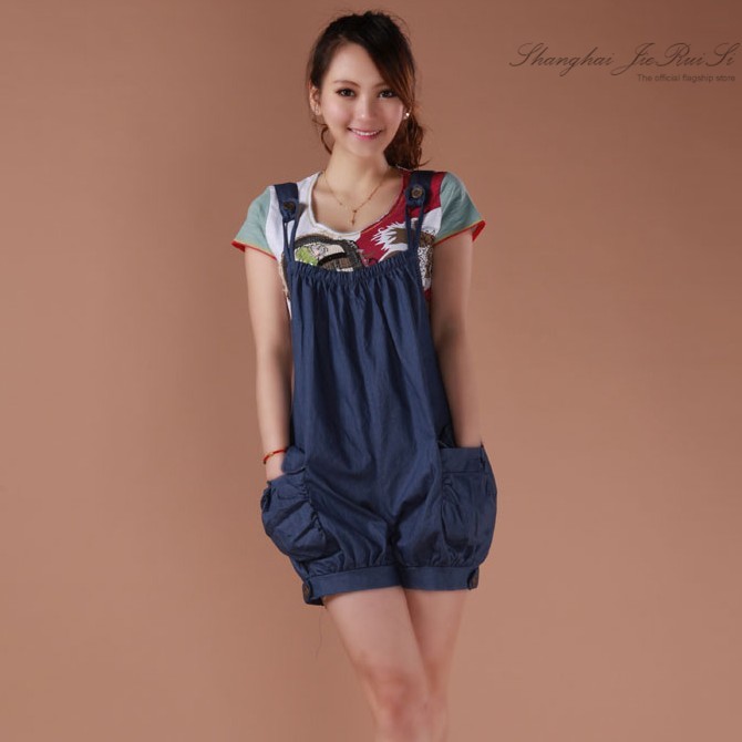 2013 spring women's plus size loose bloomers one piece shorts denim bib pants summer shorts