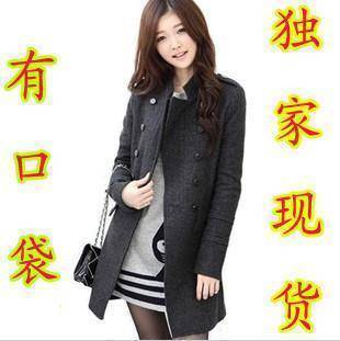 2013 spring women's plus size stand collar slim double breasted woolen outerwear woolen overcoat trench female