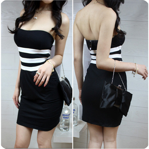 2013 spring women's sexy black and white tube top slim bag ultra-short one-piece dress