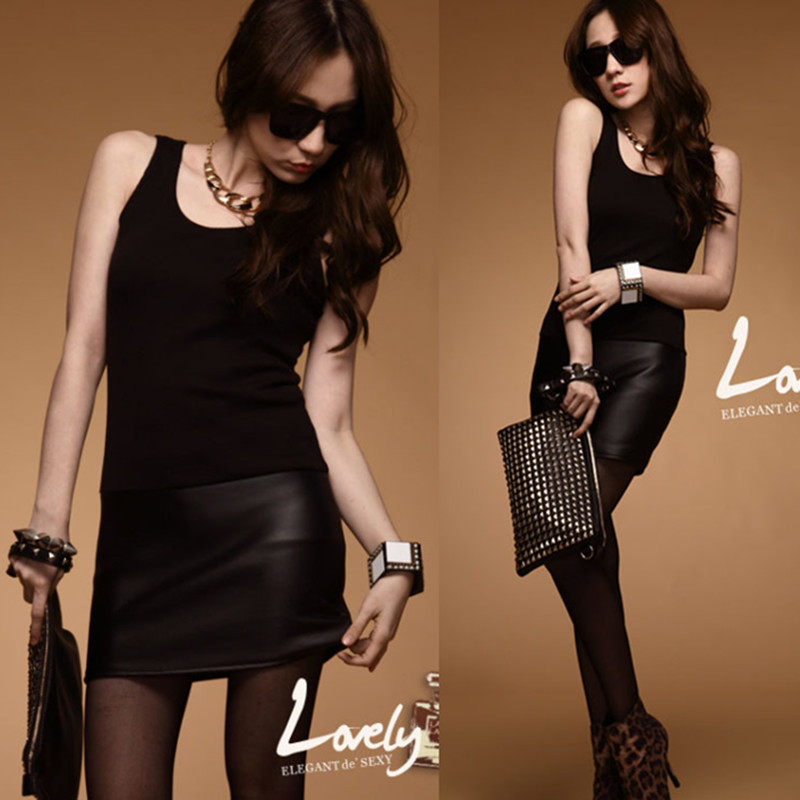 2013 spring women's sexy pompilius vest patchwork slim hip leather skirt vest one-piece dress