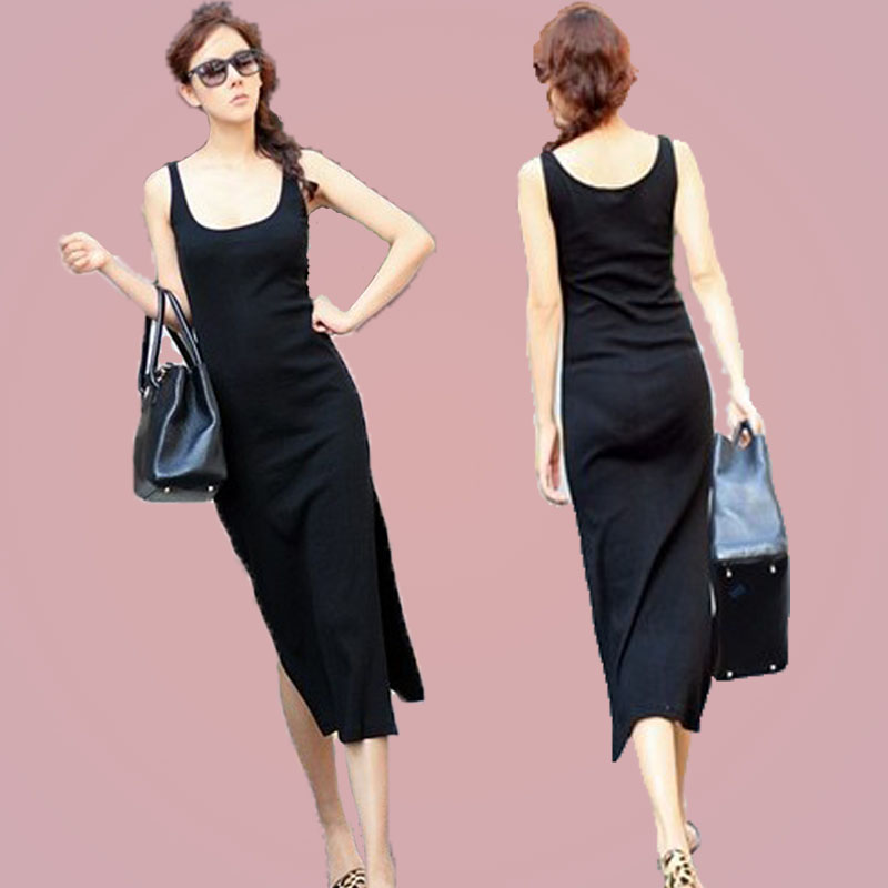 2013 spring women's sexy side vent spaghetti strap slim vest jumpsuit long skirt