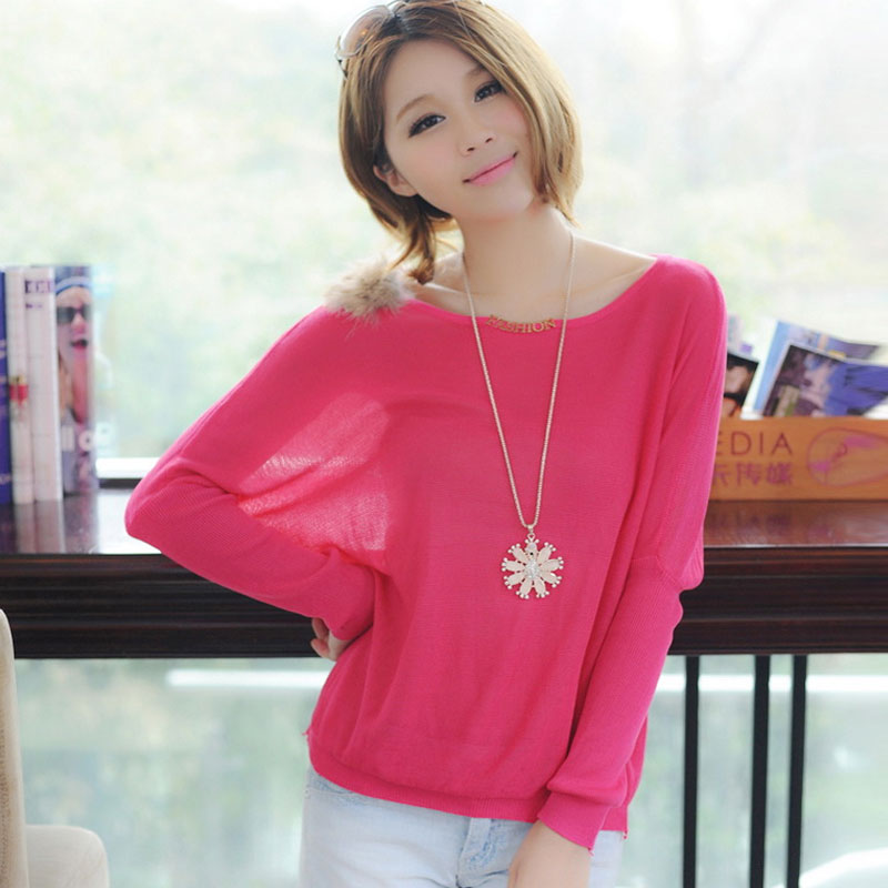 2013 spring women's shirt o-neck loose batwing sleeve sweater basic shirt sweater air conditioning shirt