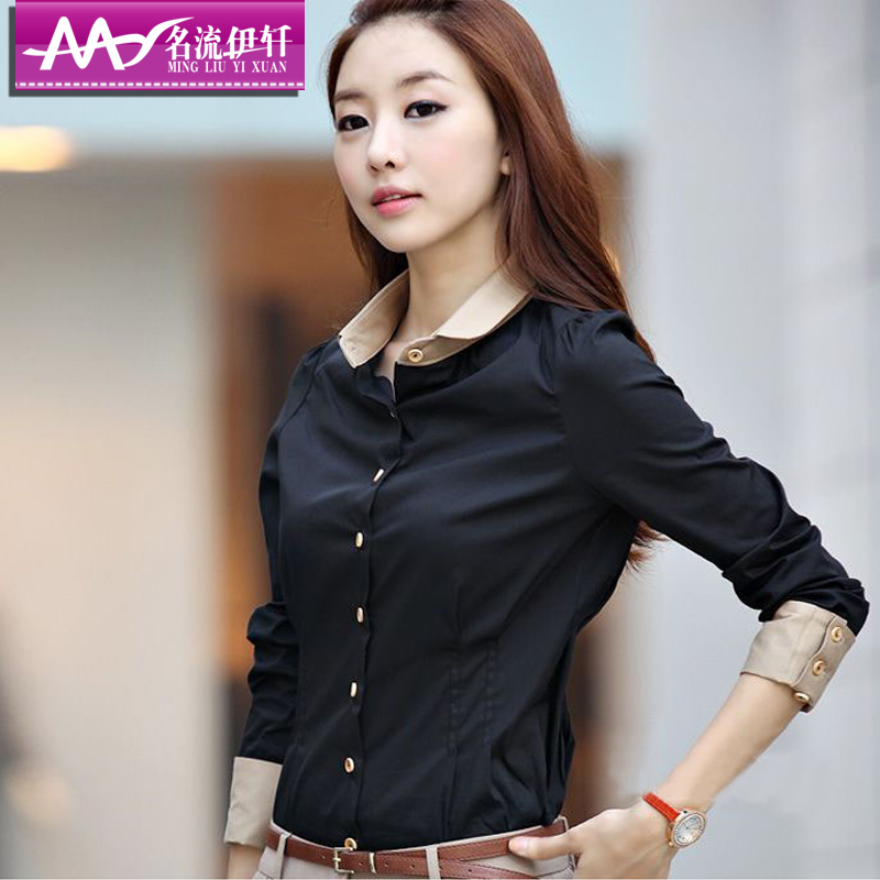 2013 spring women's slim career shirt OL outfit long-sleeve shirt female peter pan collar