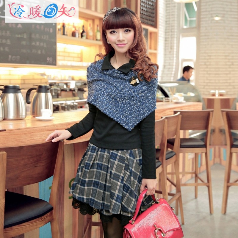 2013 spring women's slim ol career set dress set piece set square plaid skirt set