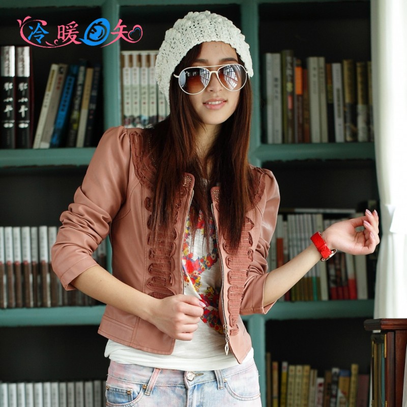 2013 spring women's slim PU clothing water washed leather clothing motorcycle short design leather clothing female short jacket