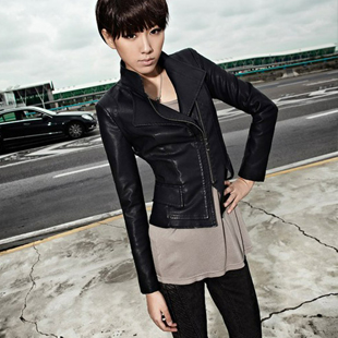 2013 spring women's small leather motorcycle clothing slim short design casual PU leather jacket outerwear