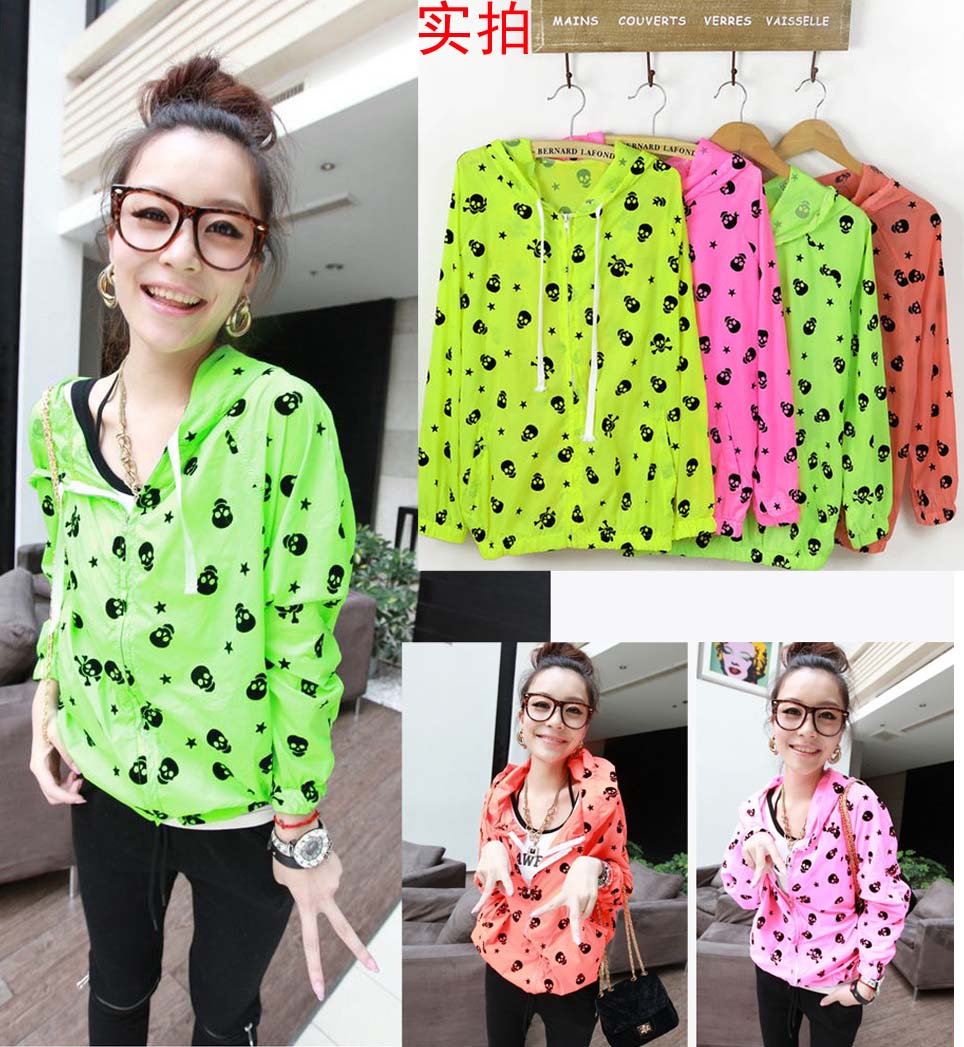 2013 spring women's spring new arrival casual fashion neon color with a hood long-sleeve sunscreen thin outerwear top