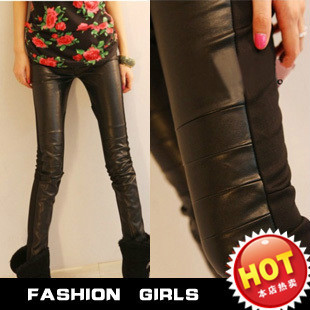 2013 spring women's spring new arrival pants casual patchwork faux leather pencil pants trousers legging