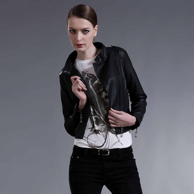 2013 spring women's street casual PU jacket female outerwear short design small slim leather clothing