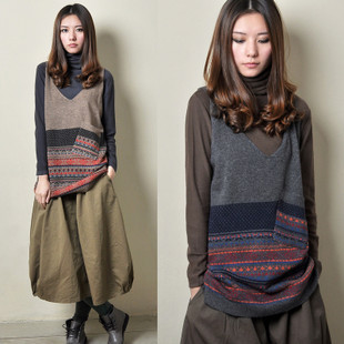 2013 spring women's sweater dress medium-long woven vest national trend V-neck vest