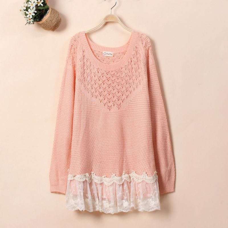 2013 spring women's sweep lace decoration cutout sweater