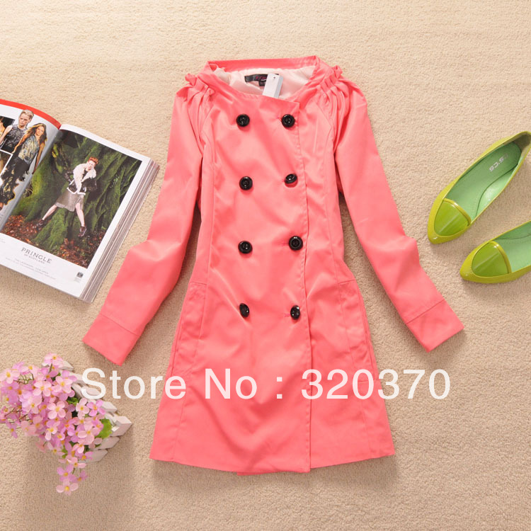 2013 spring women's sweet pleated puff sleeve double breasted trench outerwear,women's dust coat,free shipping!