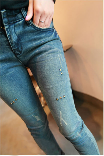 2013 spring women's thin button jeans