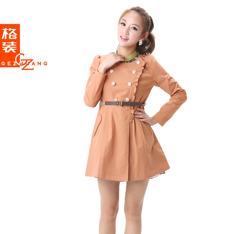 2013 spring women's trench female outerwear spring and autumn medium-long slim trench send strap