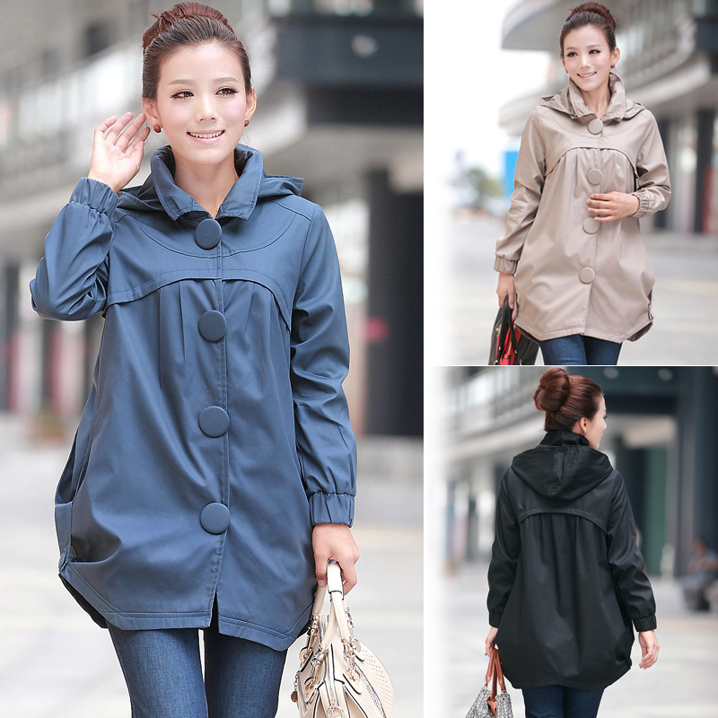 2013 spring women's trench loose plus size casual hood with a large spring and autumn long trench Free Shipping