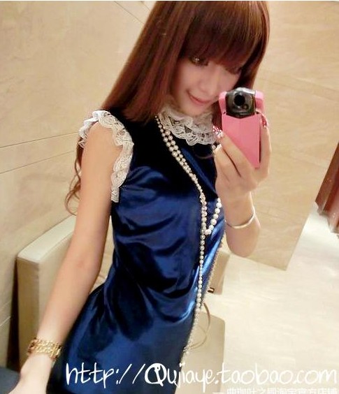 2013 spring women's velvet lace slim hip sexy short-sleeve slim basic one-piece dress autumn and winter