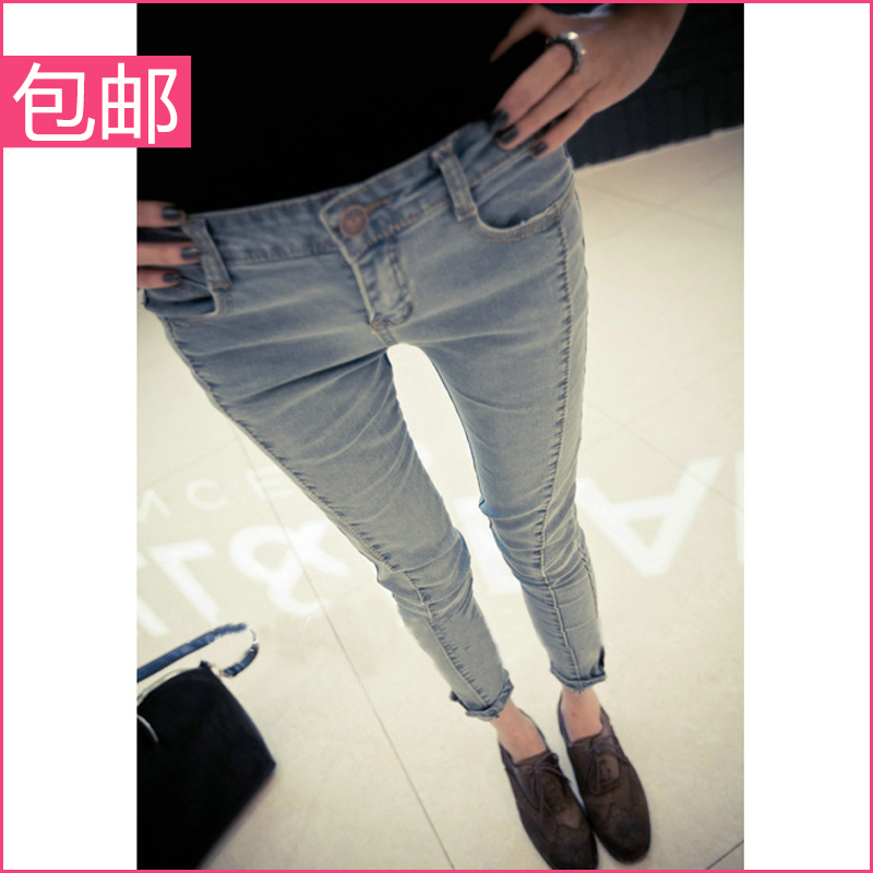 2013 spring women's vintage colorant match slim tight-fitting jeans female