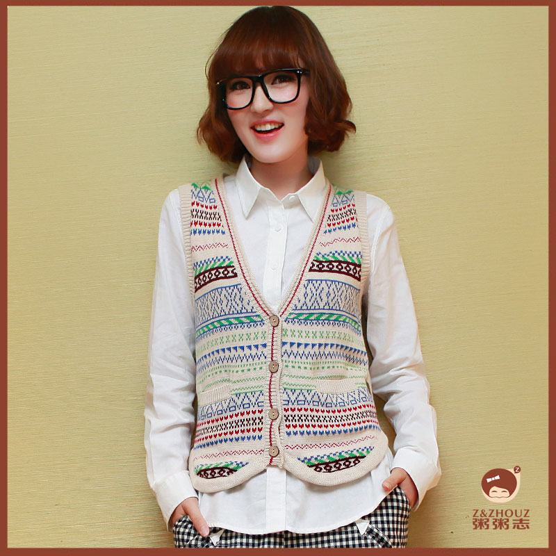 2013 spring women's vintage slim all-match multicolour print the waves woven vest