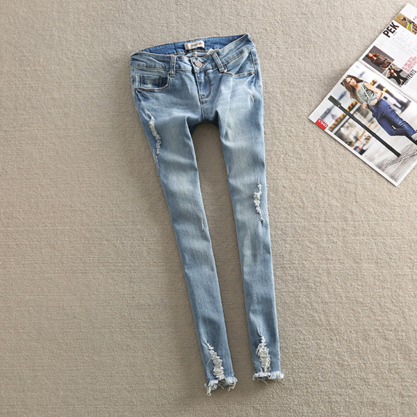 2013 spring women's water wash fashion moben fashion slim hole skinny jeans