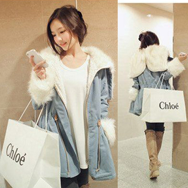 2013 spring women's with a hood large fur collar thickening berber fleece cotton-padded jacket wadded jacket outerwear slim