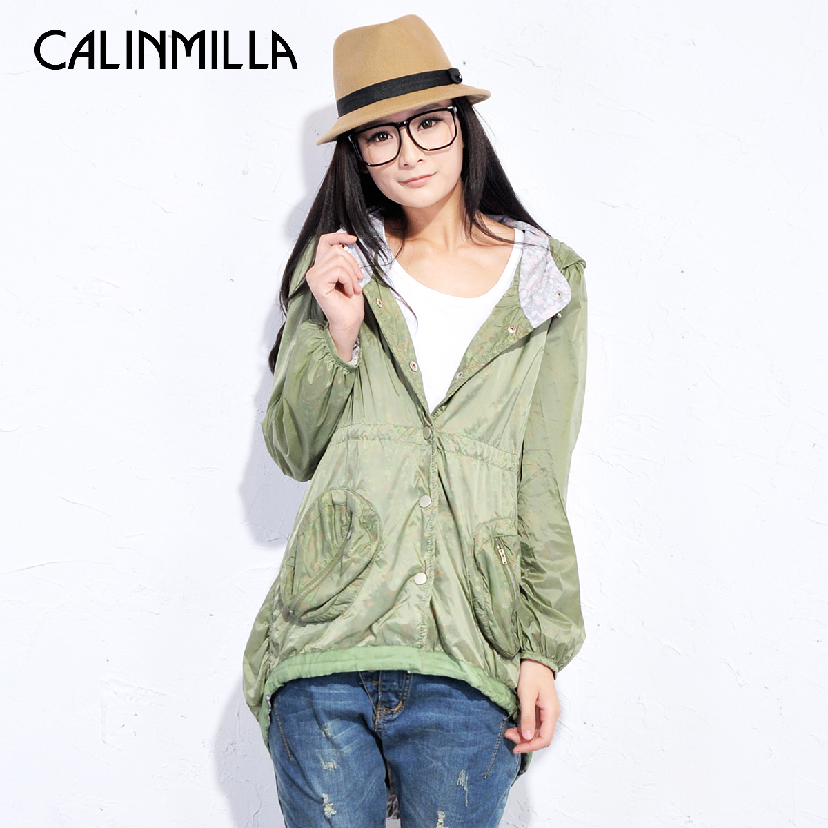 2013 spring women's with a hood low-high double layer outerwear