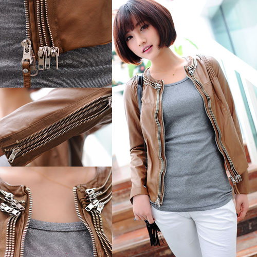 2013 spring women's zipper stand collar long-sleeve top outerwear female leather clothing sisters equipment