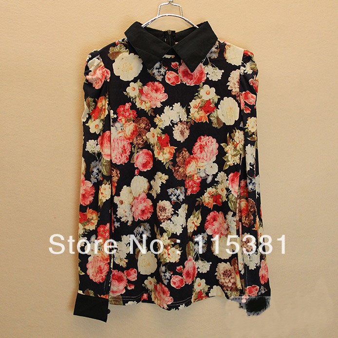 2013 Spring womens fashion basic Floral printed shirt flower shirt freeshipping