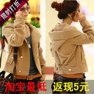 2013 spring woolen outerwear women's winter wool coat short design women's slim outerwear hooded