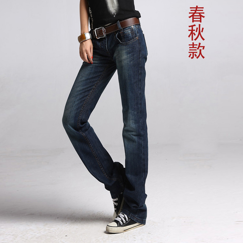 2013 straight jeans denim straight retro finishing lengthen female trousers