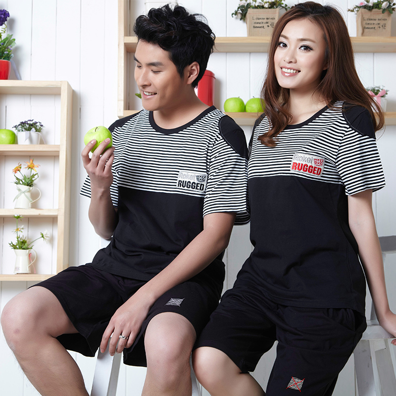 2013 stripe lovers lounge sleepwear 100% cotton short-sleeve casual set Free delivery