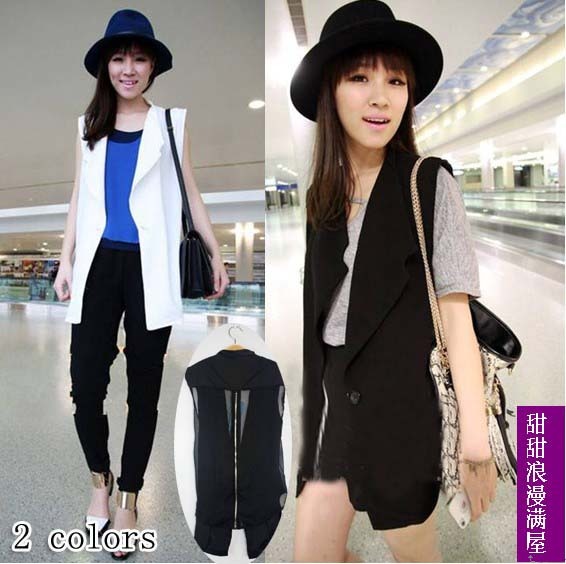 2013 summer 452235 all-match one button cardigan solid color thin chiffon sleeveless coat