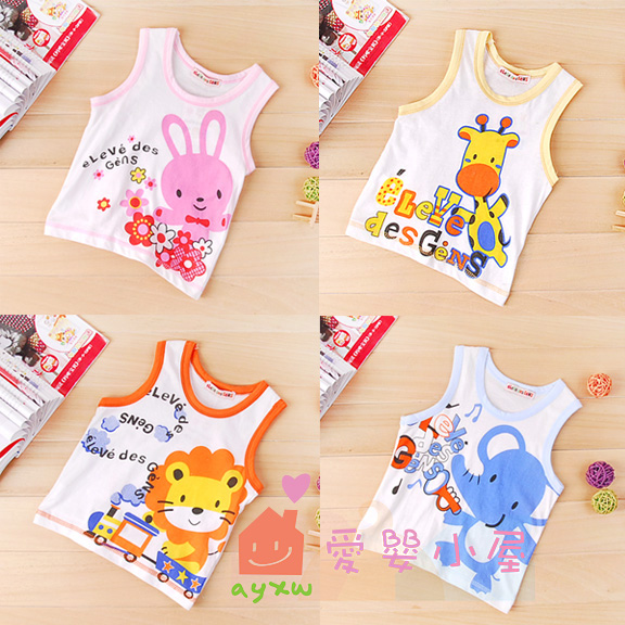 2013 summer all-match cotton cartoon animal print sleeveless vest child set baby vest ey702