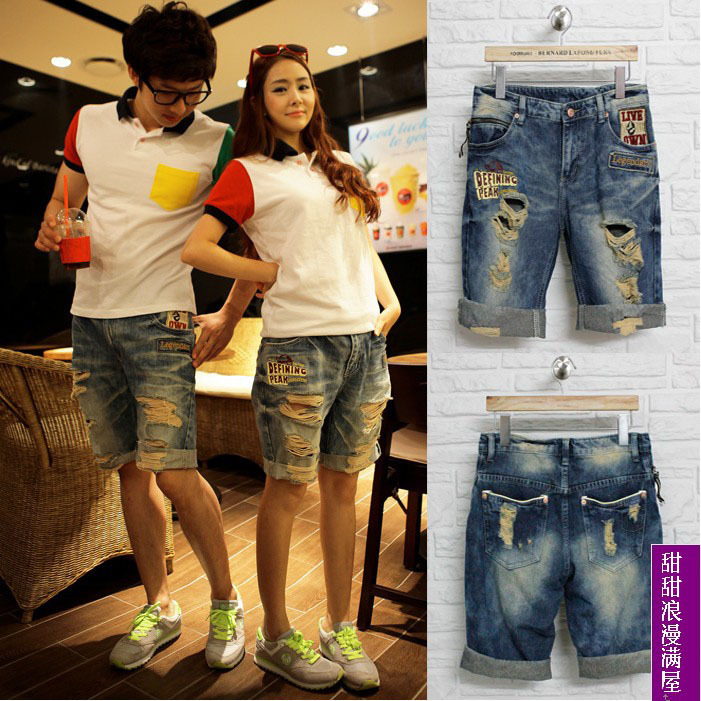 2013 summer c6309 lovers casual loose straight denim capris knee-length pants