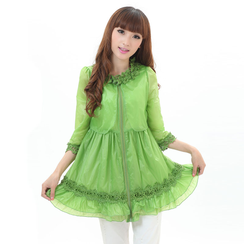 2013 summer candy color 100% cotton laciness three quarter sleeve sun protection clothing one-piece dress003-p80-545