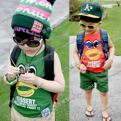 2013 summer cartoon clown clothing boys girls clothing baby T-shirt sleeveless vest tx-0421