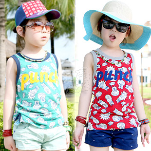 2013 summer cartoon letter boys clothing girls clothing child T-shirt sleeveless vest 6018