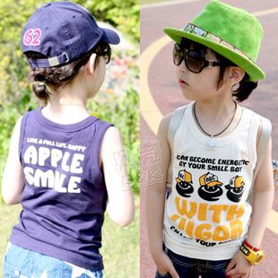 2013 summer cartoon letter male girls clothing baby child T-shirt sleeveless vest