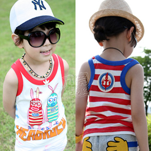 2013 summer cartoon rabbit boys clothing girls clothing baby child T-shirt sleeveless vest 6003