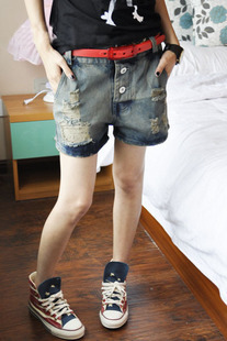 2013 summer casual plus size denim shorts mm hole shorts female mid waist loose shorts