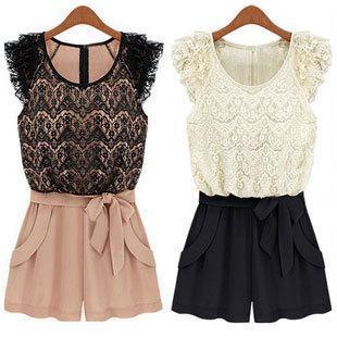 2013 summer chiffon lace piece pants shorts big European and American code jumpsuit pants coveralls / crop top piece pants