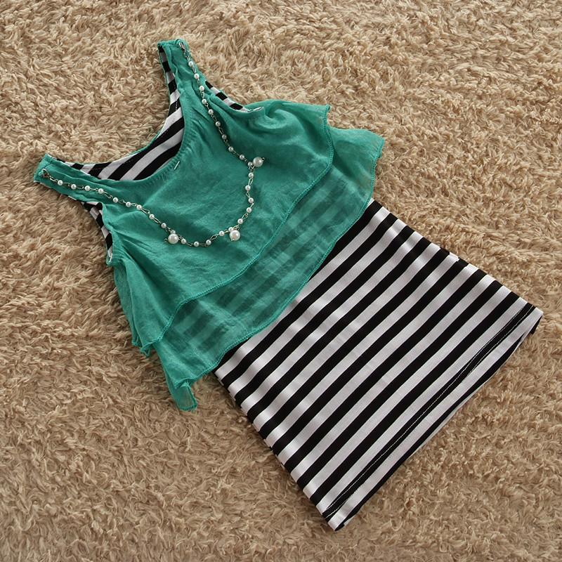 2013 summer child baby girls clothing casual sleeveless T-shirt basic shirt 100% cotton stripe chiffon shirt