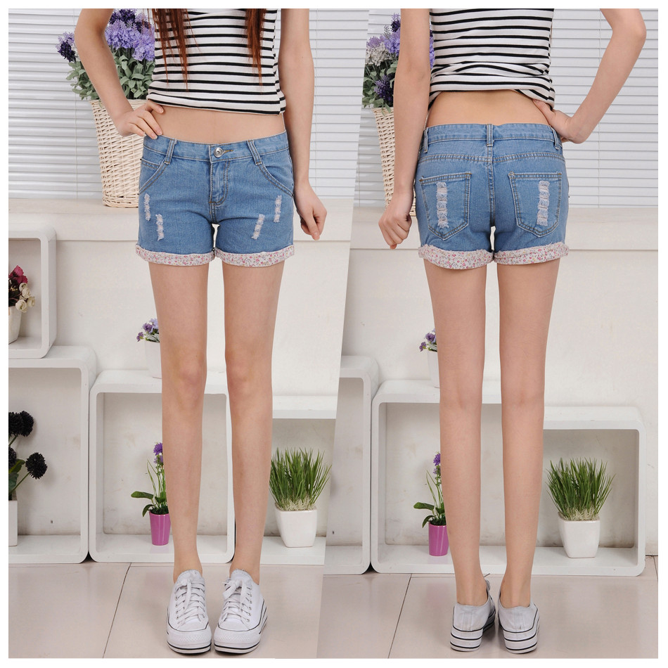 2013 summer denim shorts female distrressed loose shorts roll-up hem denim shorts